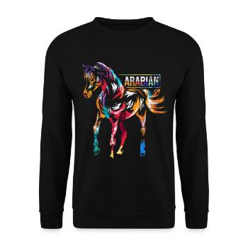 Eleganter Vollblutaraber Wüstenritt - Unisex Pullover - Schwarz - Vorne - Alina (178cm) & Michal (187cm)