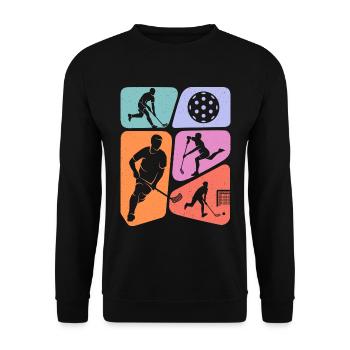 Unihockey Floorballspieler Kinder Floorball Jungen - Unisex Pullover - Schwarz - Vorne - Alina (178cm) & Michal (187cm)