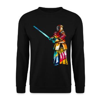 Disziplinierter Kendo Schwertkampf - Unisex Pullover - Schwarz - Vorne - Alina (178cm) & Michal (187cm)