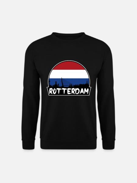 Rotterdam Niederlande Flagge Skyline Silhouette Trav - Unisex Pullover - Schwarz
