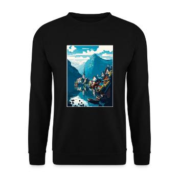 Hallstättersee Alpine Bergkulisse - Unisex Pullover - Schwarz - Vorne - Alina (178cm) & Michal (187cm)