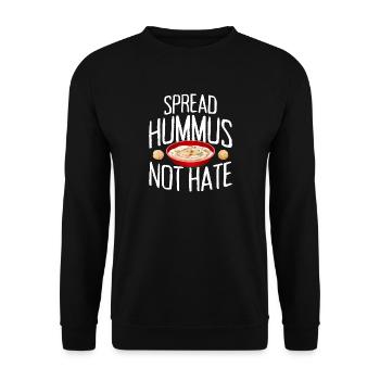 Spread Hummus Not Hate Vegan Geschenk Für Veganer - Unisex Pullover - Schwarz - Vorne - Alina (178cm) & Michal (187cm)