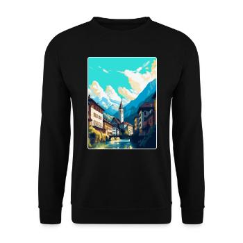 Chur Schweiz Vintage Reiseplakat Souvenir - Unisex Pullover - Schwarz - Vorne - Alina (178cm) & Michal (187cm)