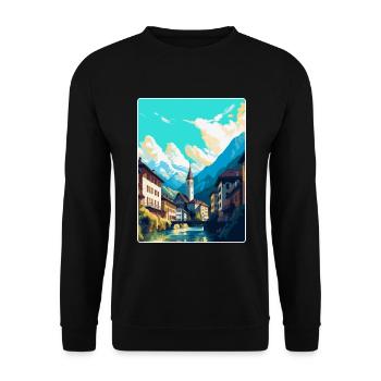 Chur Switzerland Vintage Travel Poster Souvenir - Unisex Sweatshirt - black - Front - Alina (178cm) & Michal (187cm)