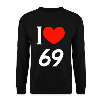 Ich liebe 69 Herzdesign - Unisex Pullover - Schwarz - Vorne - Alina (178cm) & Michal (187cm)