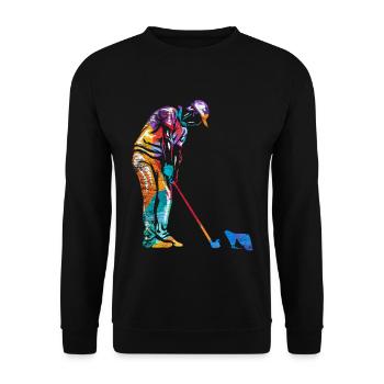 Schlagfertiger Minigolf Bahnprofi - Unisex Pullover - Schwarz - Vorne - Alina (178cm) & Michal (187cm)