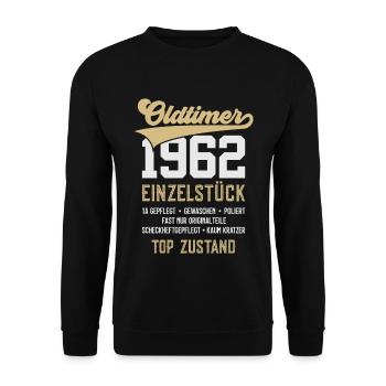 64. GEBURTSTAG OLDTIMER 1962 - Unisex Pullover - Schwarz - Vorne - Alina (178cm) & Michal (187cm)