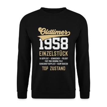 OLDTIMER 1958 EINZELSTÜCK 68. GEBURTSTAG - Unisex Pullover - Schwarz - Vorne - Alina (178cm) & Michal (187cm)