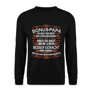 Bonus Papa - Unisex Pullover - Schwarz - Vorne - Alina (178cm) & Michal (187cm)