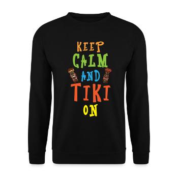 Ruhig bleiben und Tiki machen Hawaiianische Luau P - Unisex Pullover - Schwarz - Vorne - Alina (178cm) & Michal (187cm)