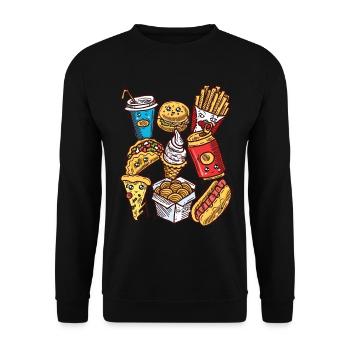 Junk Food Ungesundes Essen Fast Food - Unisex Pullover - Schwarz - Vorne - Alina (178cm) & Michal (187cm)