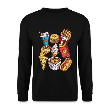 Junk Food Ungesundes Essen Fast Food - Unisex Pullover - Schwarz - Vorne - Alina (178cm) & Michal (187cm)