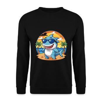 Shark Funny Cartoon Summer Beach Sunglasses - Unisex Sweatshirt - black - Front - Alina (178cm) & Michal (187cm)