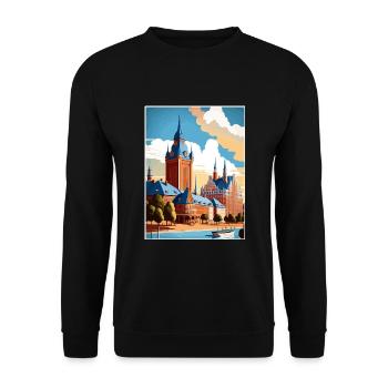 Halmstad Schweden Vintage Reiseposter WPA Souvenir - Unisex Pullover - Schwarz - Vorne - Alina (178cm) & Michal (187cm)