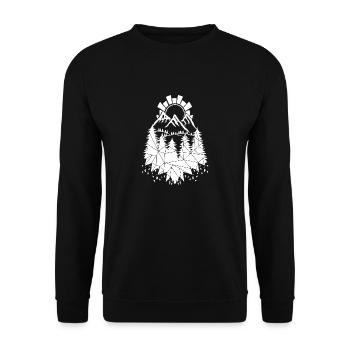 Wandern Berge Wald - Unisex Pullover - Schwarz - Vorne - Alina (178cm) & Michal (187cm)