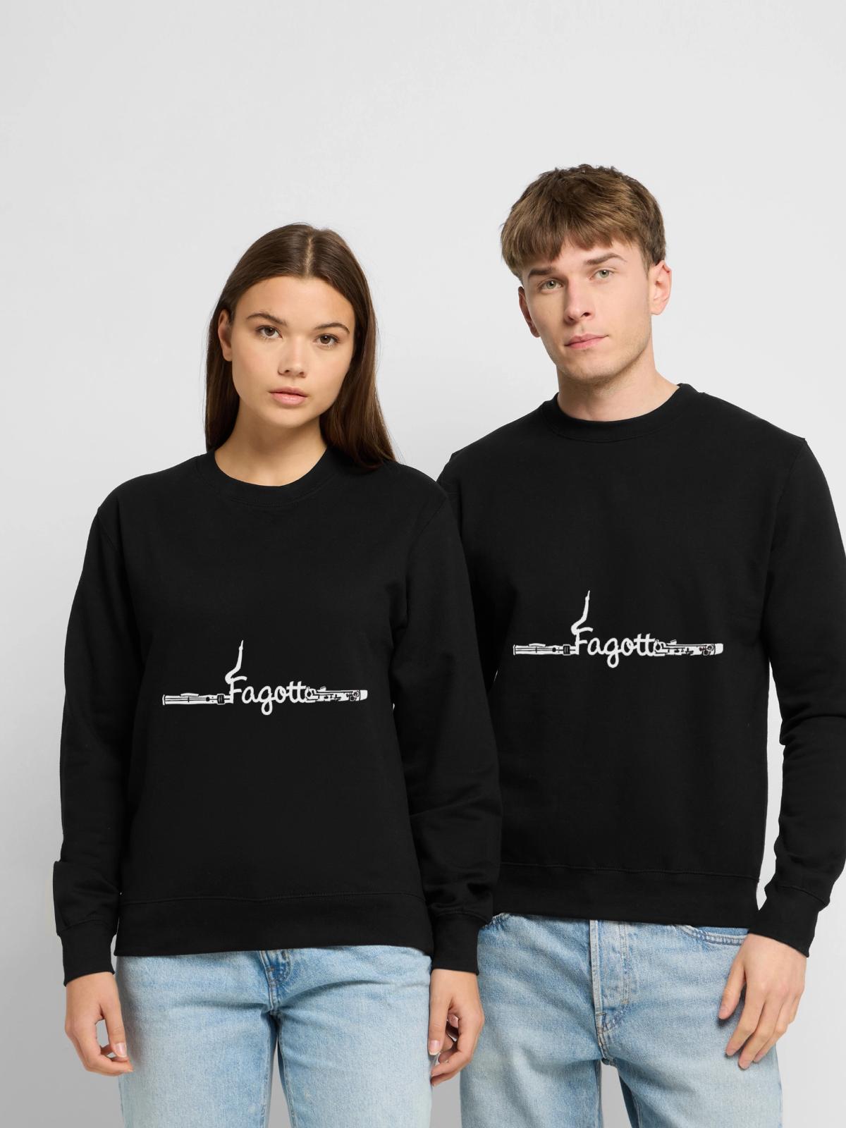 Ausdrucksvoller Fagott Virtuose - Unisex Pullover - Schwarz - Vorne - Alina (178cm) & Michal (187cm)