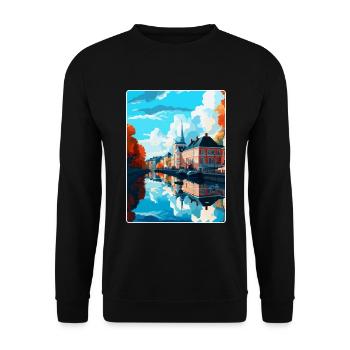 Karlstad Schweden Vintage Reiseplakat Souvenir WPA - Unisex Pullover - Schwarz - Vorne - Alina (178cm) & Michal (187cm)