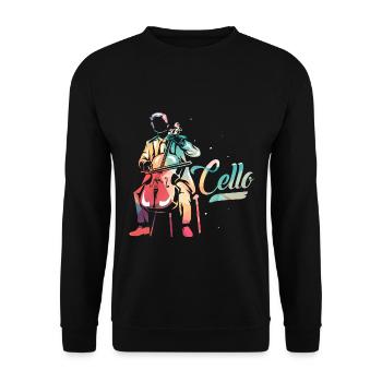 Elegantes Cello Orchesterklang - Unisex Pullover - Schwarz - Vorne - Alina (178cm) & Michal (187cm)