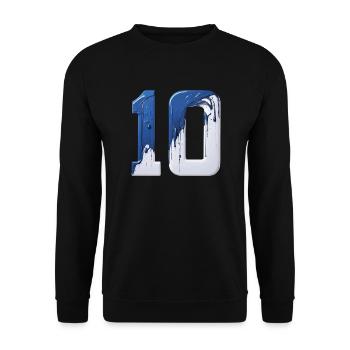 NR. 10 NUMMER 10 BLAU WEIß 10. GEBURTSTAG - Unisex Pullover - Schwarz - Vorne - Alina (178cm) & Michal (187cm)