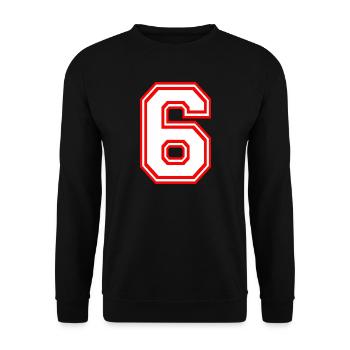 COOL RETRO STYLE SHIRT NUMMER SECHS 6 LUCKY NUMBER - Unisex Pullover - Schwarz - Vorne - Alina (178cm) & Michal (187cm)