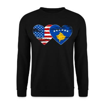 USA Kosovo Flagge Herz used - Unisex Pullover - Schwarz - Vorne - Alina (178cm) & Michal (187cm)