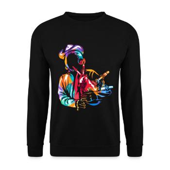 Schmissiger Dudelsack Volksmusik - Unisex Pullover - Schwarz - Vorne - Alina (178cm) & Michal (187cm)