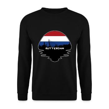 Rotterdam-Niederlande-Flaggen-Skyline-Schattenbild Trav - Unisex Pullover - Schwarz - Vorne - Alina (178cm) & Michal (187cm)