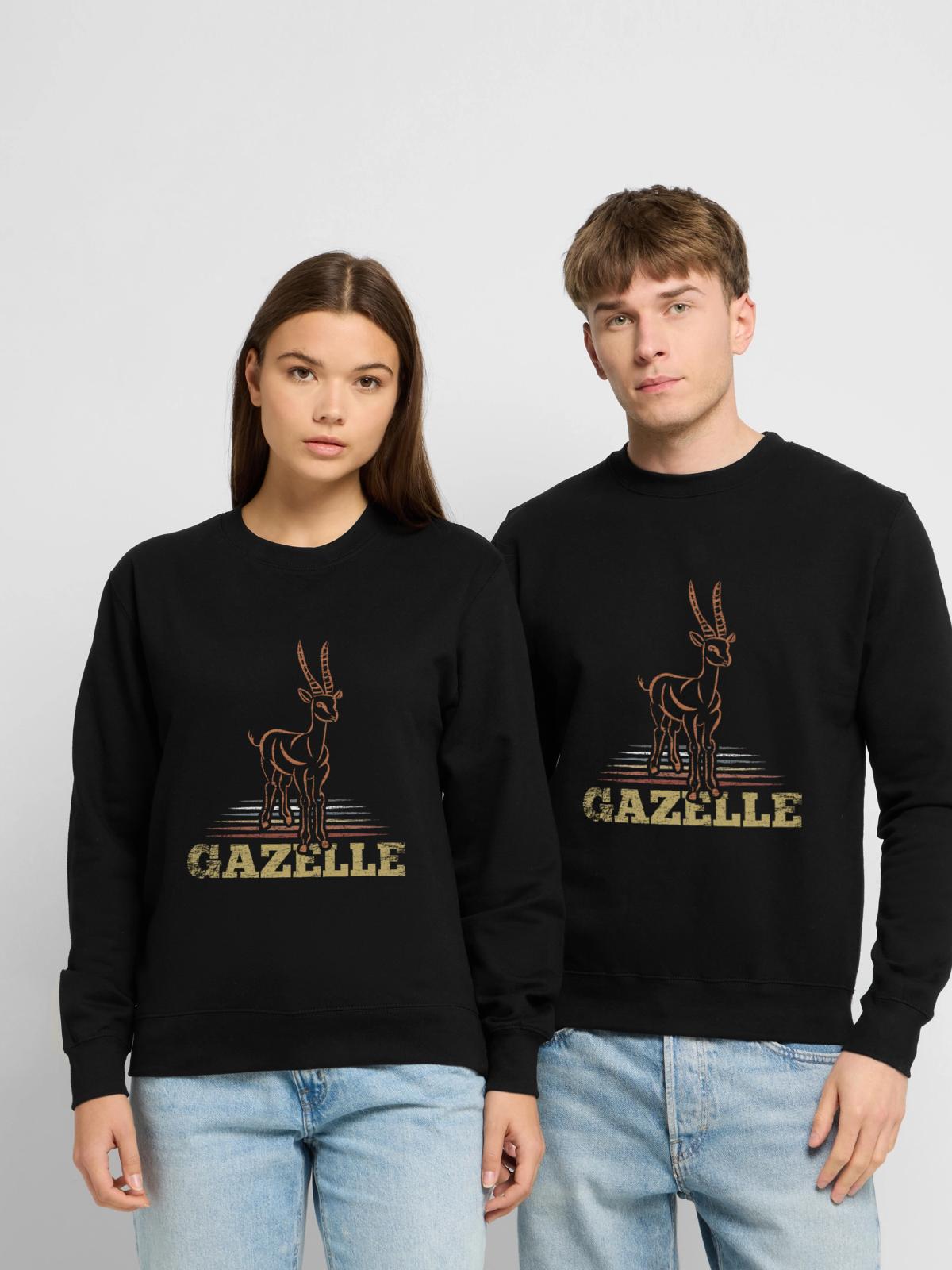 Flinke Gazelle Steppenbewohner - Unisex Pullover - Schwarz - Vorne - Alina (178cm) & Michal (187cm)