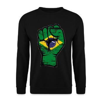 Brasilien Flagge Faust Hand Symbol used - Unisex Pullover - Schwarz - Vorne - Alina (178cm) & Michal (187cm)