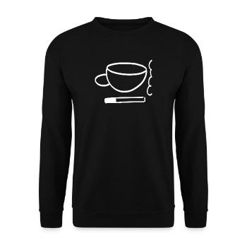 Kaffee und Zigarette - just coffee and cigarette - Unisex Pullover - Schwarz - Vorne - Alina (178cm) & Michal (187cm)