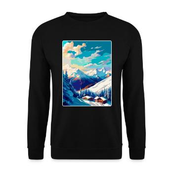 Verbier Schweiz Vintage Reiseplakat Souvenir - Unisex Pullover - Schwarz - Vorne - Alina (178cm) & Michal (187cm)