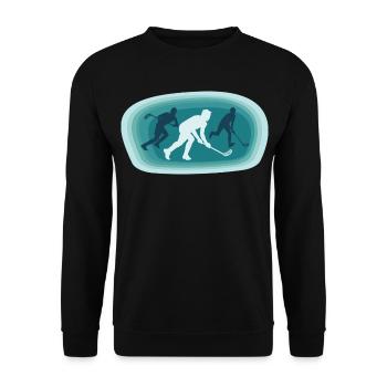 Floorball Unihockey Spiel Floorball Spieler - Unisex Pullover - Schwarz - Vorne - Alina (178cm) & Michal (187cm)