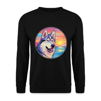 Nördliche Inuit-Hunderasse Bunte Karikatur Watercol - Unisex Pullover - Schwarz - Vorne - Alina (178cm) & Michal (187cm)