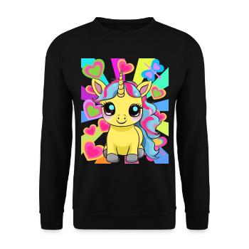 Retro Einhorn Einhörner Kinder Kind Pferd - Unisex Pullover - Schwarz - Vorne - Alina (178cm) & Michal (187cm)