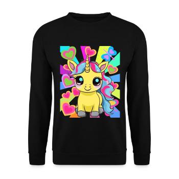 Retro Einhorn Einhörner Kinder Kind Pferd - Unisex Pullover - Schwarz - Vorne - Alina (178cm) & Michal (187cm)