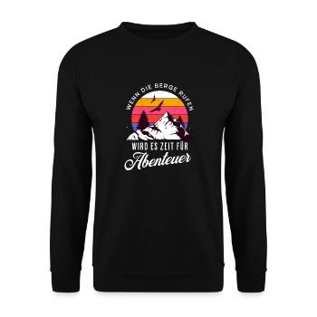 Wenn die Berge rufen wird es Zeit für Abenteuer - Unisex Pullover - Schwarz - Vorne - Alina (178cm) & Michal (187cm)