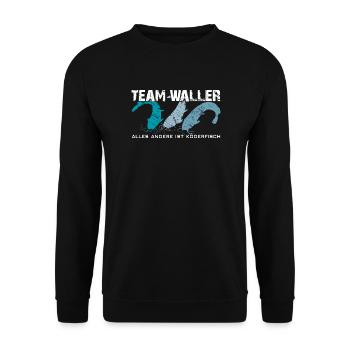 Wels angeln Waller fischen Team Waller - Unisex Pullover - Schwarz - Vorne - Alina (178cm) & Michal (187cm)
