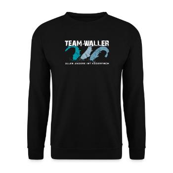 Wels angeln Waller fischen Team Waller - Unisex Pullover - Schwarz - Vorne - Alina (178cm) & Michal (187cm)