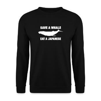 save a whale eat a japanese Wal Wale Japan - Unisex Pullover - Schwarz - Vorne - Alina (178cm) & Michal (187cm)