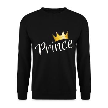Prince mit Krone - Schriftzug für Prinzen - Unisex Pullover - Schwarz - Vorne - Alina (178cm) & Michal (187cm)