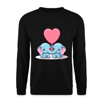 Elefanten Kawaii Cartoon Haustier spielt mit Luftballons - Unisex Pullover - Schwarz - Vorne - Alina (178cm) & Michal (187cm)