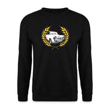 Trabi im Ährenkranz DDR Logo - Unisex Pullover - Schwarz - Vorne - Alina (178cm) & Michal (187cm)