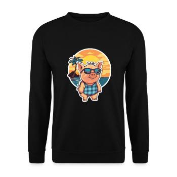Schwein Lustige Karikatur Kawaii Strand Illustration - Unisex Pullover - Schwarz - Vorne - Alina (178cm) & Michal (187cm)