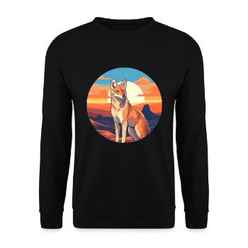 Kojote Buntes Aquarell Cartoon Kawaii Tier - Unisex Pullover - Schwarz - Vorne - Alina (178cm) & Michal (187cm)