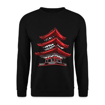 Neonglänzendes Tokio Tempelviertel - Unisex Pullover - Schwarz - Vorne - Alina (178cm) & Michal (187cm)
