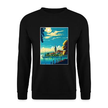 Bodensee Vintage Reiseposter WPA Souvenir - Unisex Pullover - Schwarz - Vorne - Alina (178cm) & Michal (187cm)