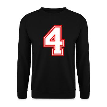 NUMMER VIER NUMBER FOUR LUCKY NUMBER GLÜCKSZAHL - Unisex Pullover - Schwarz - Vorne - Alina (178cm) & Michal (187cm)