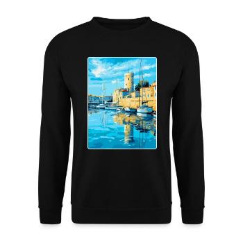 La Rochelle Frankreich Vintage Reiseplakat Souvenir - Unisex Pullover - Schwarz - Vorne - Alina (178cm) & Michal (187cm)