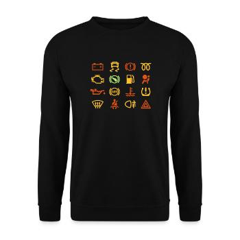 Auto-Kontrollleuchten - Unisex Pullover - Schwarz - Vorne - Alina (178cm) & Michal (187cm)