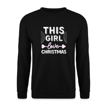 Lustiges Weihnachtszitat - Dieses Mädchen liebt Weihnachten - Unisex Pullover - Schwarz - Vorne - Alina (178cm) & Michal (187cm)